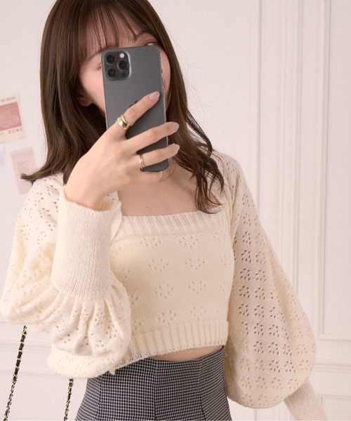 Ada.(エイダ)の「0秒でコーデがキマる! アイレット ニット ボレロ キャミセット アンサンブル(ニット/セーター・レディース・イエロー/アイボリー/パープル・FREE)」の6枚目の写真