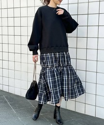 ダンボールニット チェック柄 ドッキングワンピース