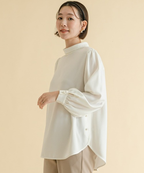 F by ROSSO（エフバイロッソ）の「F by ROSSO　サイドパールハイネックブラウス（シャツ/ブラウス・レディース・ブラック/オフホワイト・FREE）」の6枚目の写真