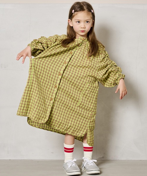 A BOND（アボンド）の「ギンガムシャーリングワンピース（kids/S～LL）（ワンピース・キッズ・イエロー/ピンク/ブラック・S/M/L/LL）」の6枚目の写真