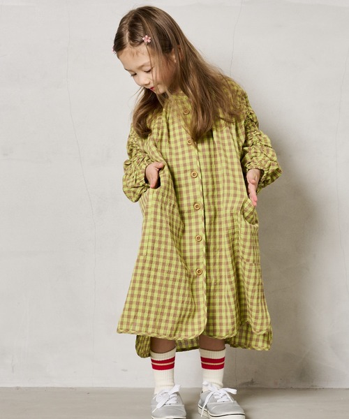 A BOND（アボンド）の「ギンガムシャーリングワンピース（kids/S～LL）（ワンピース・キッズ・イエロー/ピンク/ブラック・S/M/L/LL）」の4枚目の写真