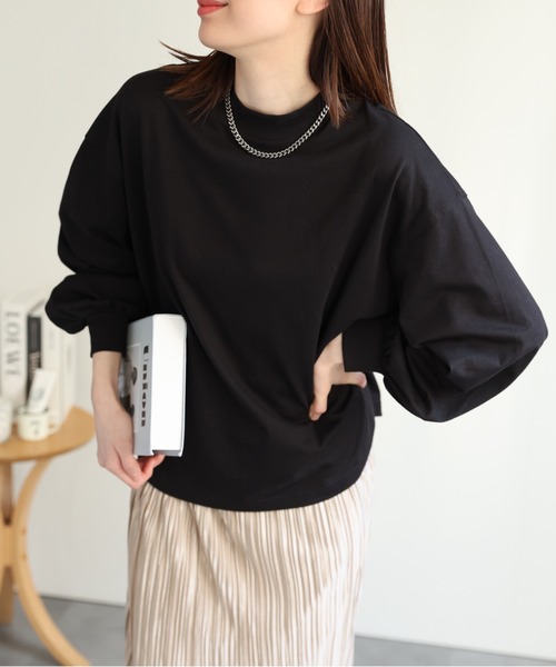 sakishimatokyo(サキシマトーキョー)の「【USAコットン】上質高見えコットン/モックネックロンT/長袖/カットソー(Tシャツ/カットソー・レディース・ブラック/ネイビー/ホワイト/チャコールグレー/グレイッシュベージュ/ブルー系その他/ブラウン/グレー・FREE)」の21枚目の写真