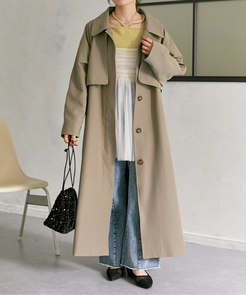 Thevon（ゼボン）の「スタンドカラーロングコート（ステンカラーコート・レディース・チャコールグレー/ライトベージュ/グレイッシュベージュ・FREE）」の12枚目の写真