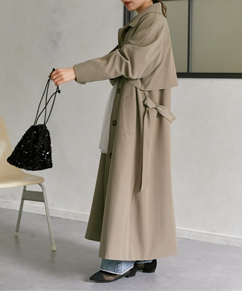 Thevon（ゼボン）の「スタンドカラーロングコート（ステンカラーコート・レディース・チャコールグレー/ライトベージュ/グレイッシュベージュ・FREE）」の19枚目の写真