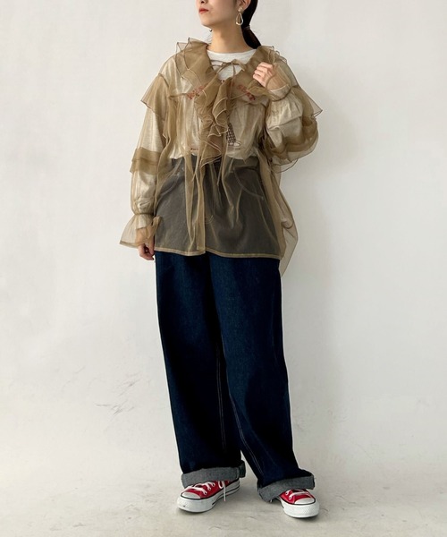 zootie（ズーティー）の「【日常も、オケージョン もトレンドライクに。】 チュール ブラウス ボリュームフリル グリッターオーガンジー デコラティブブラウス 2024ss 新作アイテム（シャツ/ブラウス・レディース・ブラウン/グレー/アイボリー・M）」の18枚目の写真