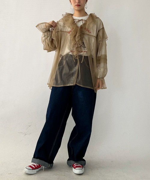 zootie（ズーティー）の「【日常も、オケージョン もトレンドライクに。】 チュール ブラウス ボリュームフリル グリッターオーガンジー デコラティブブラウス 2024ss 新作アイテム（シャツ/ブラウス・レディース・ブラウン/グレー/アイボリー・M）」の20枚目の写真