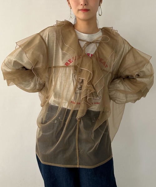 zootie（ズーティー）の「【日常も、オケージョン もトレンドライクに。】 チュール ブラウス ボリュームフリル グリッターオーガンジー デコラティブブラウス 2024ss 新作アイテム（シャツ/ブラウス・レディース・ブラウン/グレー/アイボリー・M）」の19枚目の写真