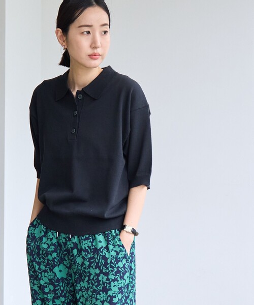 coen（コーエン）の「サラコ5分袖ポロサマーニット（ニット/セーター・レディース・ブラック/グレー/モカ・M/L）」の4枚目の写真