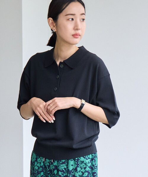 coen（コーエン）の「サラコ5分袖ポロサマーニット（ニット/セーター・レディース・ブラック/グレー/モカ・M/L）」の6枚目の写真