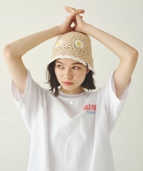 MILKFED.（ミルクフェド）の「FLORAL KNIT HAT（ハット・レディース・ブラック/ベージュ/ライトパープル・ONE SIZE）」の19枚目の写真