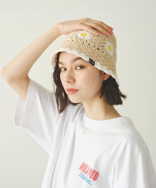 MILKFED.（ミルクフェド）の「FLORAL KNIT HAT（ハット・レディース・ブラック/ベージュ/ライトパープル・ONE SIZE）」の20枚目の写真