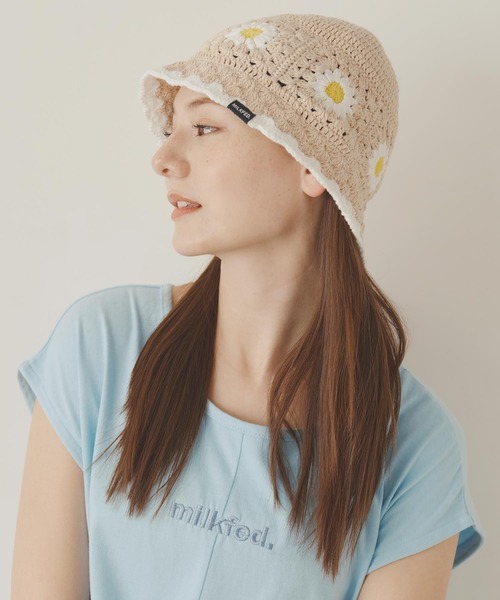 MILKFED.（ミルクフェド）の「FLORAL KNIT HAT（ハット・レディース・ブラック/ベージュ/ライトパープル・ONE SIZE）」の17枚目の写真
