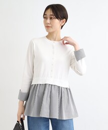 ◆【洗える】カーデ風シャツコンビニット