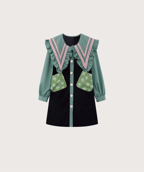 LA POMME petit 青と白のストライプ 半袖ミニワンピース LA POMME petit 青と白のストライプ 半袖ミニワンピース