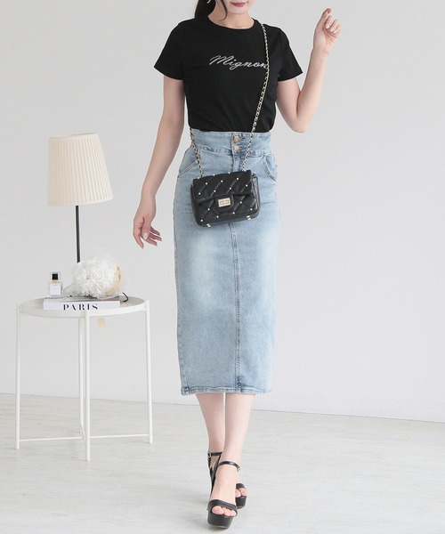 Julia Boutique（ジュリアブティック）の「MignonビジューロゴTシャツ/24010（Tシャツ/カットソー・レディース・イエロー/ホワイト/ピンク/ブラック・ONE）」の9枚目の写真