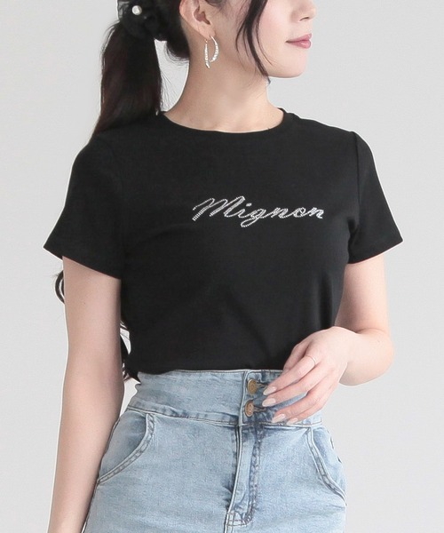 Julia Boutique（ジュリアブティック）の「MignonビジューロゴTシャツ/24010（Tシャツ/カットソー・レディース・イエロー/ホワイト/ピンク/ブラック・ONE）」の10枚目の写真