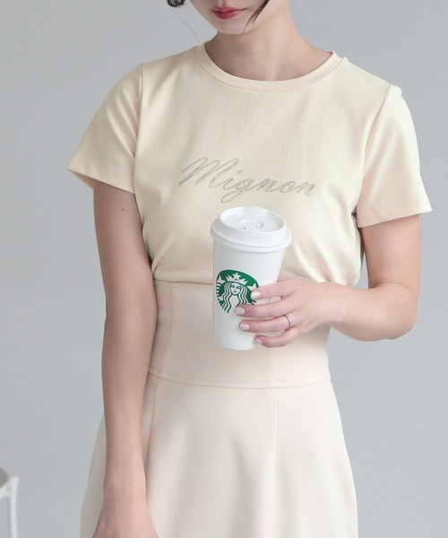 Julia Boutique（ジュリアブティック）の「MignonビジューロゴTシャツ/24010（Tシャツ/カットソー・レディース・イエロー/ホワイト/ピンク/ブラック・ONE）」の14枚目の写真