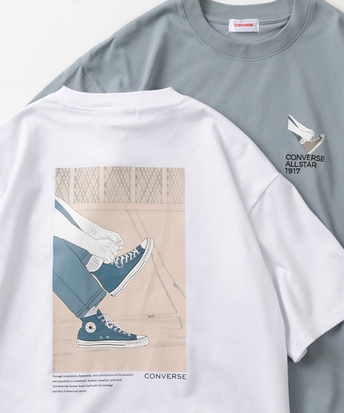 CONVERSE(コンバース)の「【CONVERSE/コンバース】スニーカー「On feet」イラスト 3Typeデザイン ビッグシルエット スピンドル付き Tシャツ/ 半袖Tシャツ(Tシャツ/カットソー・メンズ・ブルーグレー/オフホワイト/グレー/ブラック/ライトブルー/ホワイト・XL/L/M)」の2枚目の写真