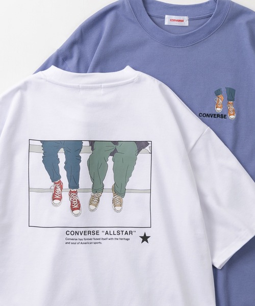CONVERSE(コンバース)の「【CONVERSE/コンバース】スニーカー「On feet」イラスト 3Typeデザイン ビッグシルエット スピンドル付き Tシャツ/ 半袖Tシャツ(Tシャツ/カットソー・メンズ・ブルーグレー/オフホワイト/グレー/ブラック/ライトブルー/ホワイト・XL/L/M)」の3枚目の写真