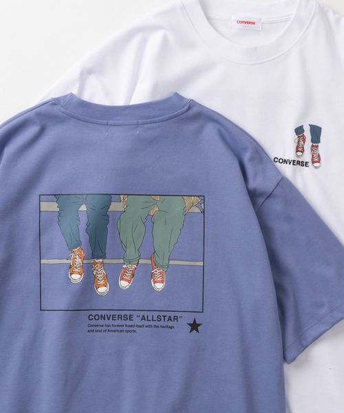CONVERSE(コンバース)の「【CONVERSE/コンバース】スニーカー「On feet」イラスト 3Typeデザイン ビッグシルエット スピンドル付き Tシャツ/ 半袖Tシャツ(Tシャツ/カットソー・メンズ・ブルーグレー/オフホワイト/グレー/ブラック/ライトブルー/ホワイト・XL/L/M)」の1枚目の写真