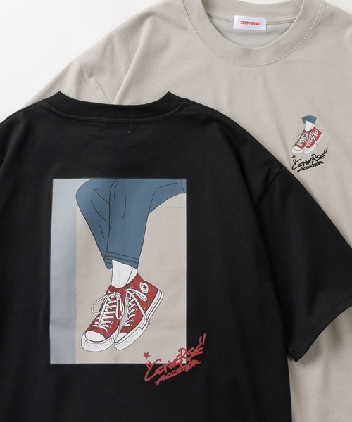 CONVERSE(コンバース)の「【CONVERSE/コンバース】スニーカー「On feet」イラスト 3Typeデザイン ビッグシルエット スピンドル付き Tシャツ/ 半袖Tシャツ(Tシャツ/カットソー・メンズ・ブルーグレー/オフホワイト/グレー/ブラック/ライトブルー/ホワイト・XL/L/M)」の4枚目の写真