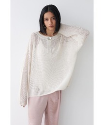 ALEXIA STAM | Shell Button Long Sleeve Knit Top /ギマニットトップス(ニット/セーター)