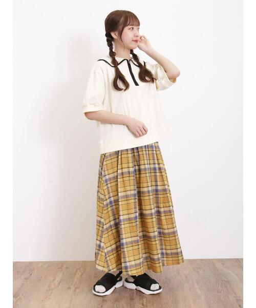 Samansa Mos2（サマンサ モスモス）の「柄アソートギャザースカート（スカート・レディース・イエロー/チャコールグレー/オフホワイト/ネイビー・F）」の12枚目の写真