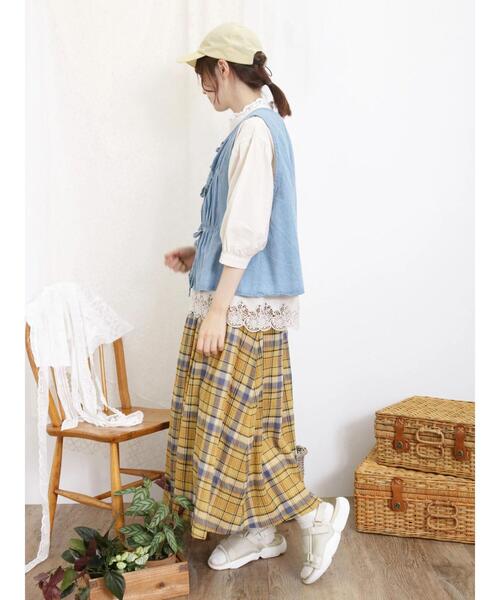 Samansa Mos2（サマンサ モスモス）の「柄アソートギャザースカート（スカート・レディース・イエロー/チャコールグレー/オフホワイト/ネイビー・F）」の15枚目の写真