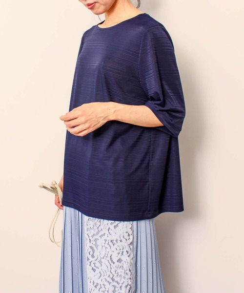 fleur by mint breeze(フルールバイミントブリーズ)の「【L~5L 大きいサイズ】 接触冷感 無地ボーダー 半袖 カットソー(Tシャツ/カットソー・レディース・グリーン/ネイビー/グレー・3L/LL/5L/4L/L)」の3枚目の写真