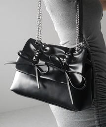 me+em select | 【 ３color 】ダブルリボンフェイクレザーチェーンショルダーバッグ ／ double ribbon fake leather chain shoulder bag(ショルダーバッグ)