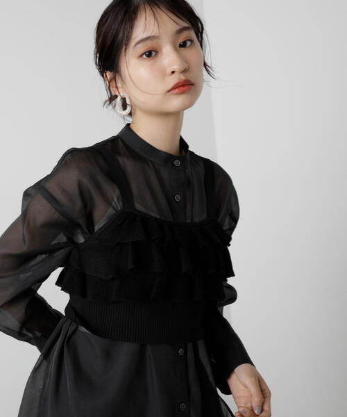 N.（N. Natural Beauty Basic）（エヌエヌナチュラルビューティーベーシック）の「◆フリルビスチェトップ（ベスト・レディース・ブラック/レッド・MEDIUM）」の3枚目の写真