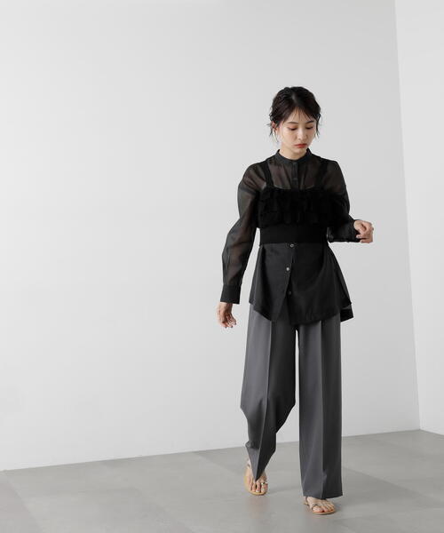 N.（N. Natural Beauty Basic）（エヌエヌナチュラルビューティーベーシック）の「◆フリルビスチェトップ（ベスト・レディース・ブラック/レッド・MEDIUM）」の4枚目の写真