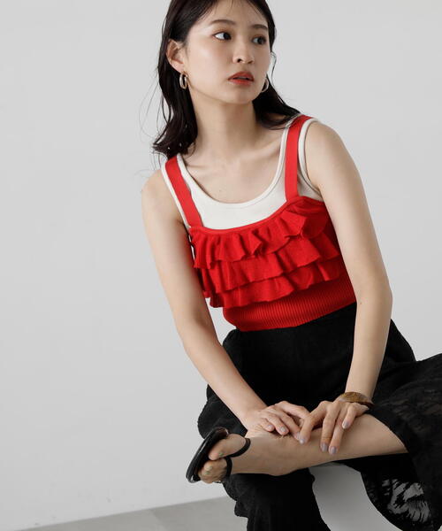 N.（N. Natural Beauty Basic）（エヌエヌナチュラルビューティーベーシック）の「◆フリルビスチェトップ（ベスト・レディース・ブラック/レッド・MEDIUM）」の19枚目の写真