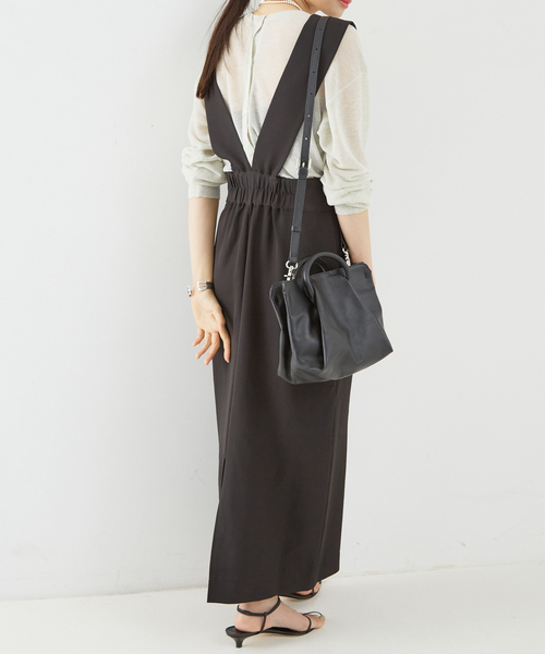 Rouge vif（ルージュヴィフ）の「【一部店舗限定】ストレッチサスペンダージャンパースカート（スカート・レディース・キャメル/ブラック・38/36）」の12枚目の写真