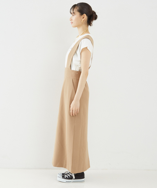 Rouge vif（ルージュヴィフ）の「【一部店舗限定】ストレッチサスペンダージャンパースカート（スカート・レディース・キャメル/ブラック・38/36）」の4枚目の写真