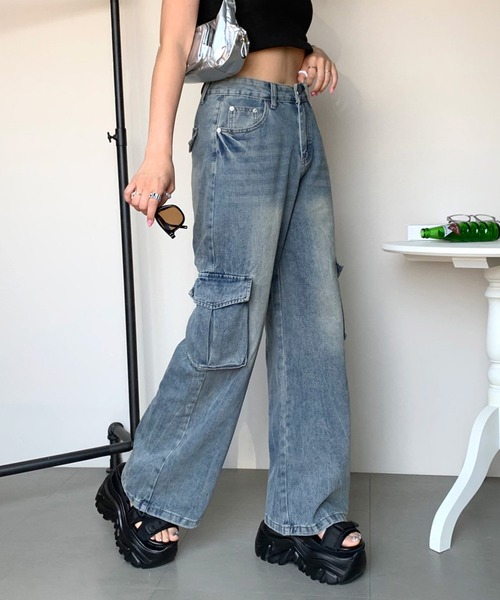 FENGCHENONE デニムカーゴパンツ ファッション