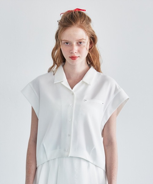 REDYAZEL（レディアゼル）の「【セットアップ着用可能】キャップスリーブオープンカラーシャツ（シャツ/ブラウス・レディース・ミント/グレー/オフホワイト・FREE）」の4枚目の写真