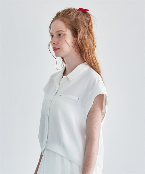 REDYAZEL（レディアゼル）の「【セットアップ着用可能】キャップスリーブオープンカラーシャツ（シャツ/ブラウス・レディース・ミント/グレー/オフホワイト・FREE）」の5枚目の写真