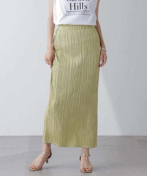 NANO universe(ナノユニバース)の「ウェーブリップルナロースカート(セットアップ可)(スカート・レディース・ライム/チャコール/ベージュ・FREE)」の18枚目の写真