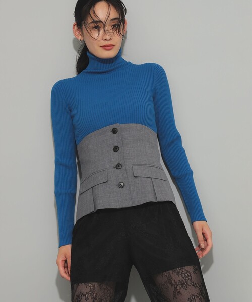 Ray BEAMS（レイビームス）の「14G リブ タートル ニット（ニット/セーター・レディース・ブラック/ピンク/ブルー/オフホワイト/イエロー/レッド・ONE SIZE）」の15枚目の写真