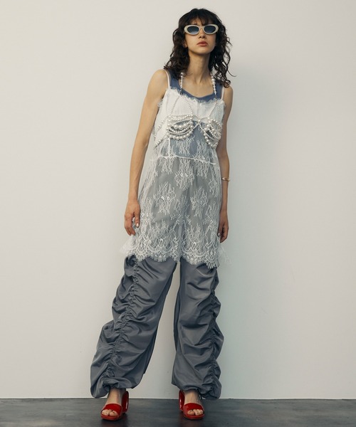 パンツ uenui side frill pantsu Side Ruffle Design Pants / サイドフリルデザインパンツ【uyu
