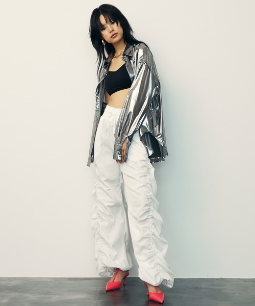 パンツ uenui side frill pantsu Side Ruffle Design Pants / サイドフリルデザインパンツ【uyu