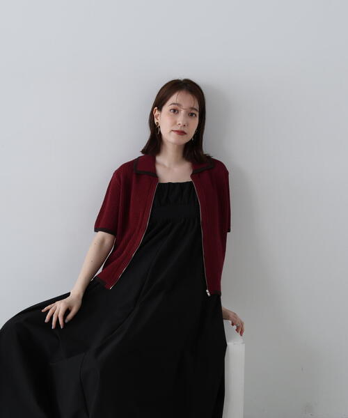 N.（N. Natural Beauty Basic）（エヌエヌナチュラルビューティーベーシック）の「◆バイカラーメッシュポロニットカーディガン（カーディガン/ボレロ・レディース・ホワイト系その他/ブラウン/バーガンディー・MEDIUM）」の4枚目の写真