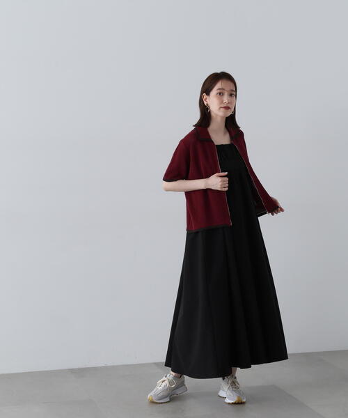 N.（N. Natural Beauty Basic）（エヌエヌナチュラルビューティーベーシック）の「◆バイカラーメッシュポロニットカーディガン（カーディガン/ボレロ・レディース・ホワイト系その他/ブラウン/バーガンディー・MEDIUM）」の6枚目の写真