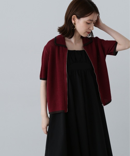 N.（N. Natural Beauty Basic）（エヌエヌナチュラルビューティーベーシック）の「◆バイカラーメッシュポロニットカーディガン（カーディガン/ボレロ・レディース・ホワイト系その他/ブラウン/バーガンディー・MEDIUM）」の3枚目の写真