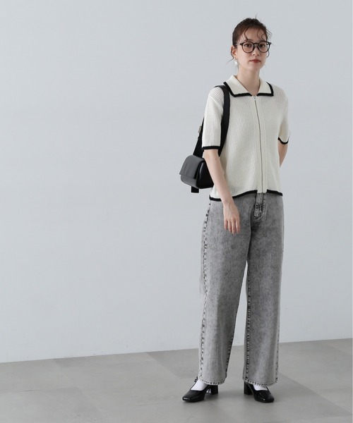 N.（N. Natural Beauty Basic）（エヌエヌナチュラルビューティーベーシック）の「◆バイカラーメッシュポロニットカーディガン（カーディガン/ボレロ・レディース・ホワイト系その他/ブラウン/バーガンディー・MEDIUM）」の9枚目の写真