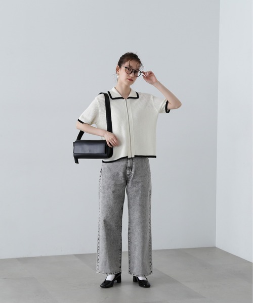 N.（N. Natural Beauty Basic）（エヌエヌナチュラルビューティーベーシック）の「◆バイカラーメッシュポロニットカーディガン（カーディガン/ボレロ・レディース・ホワイト系その他/ブラウン/バーガンディー・MEDIUM）」の10枚目の写真