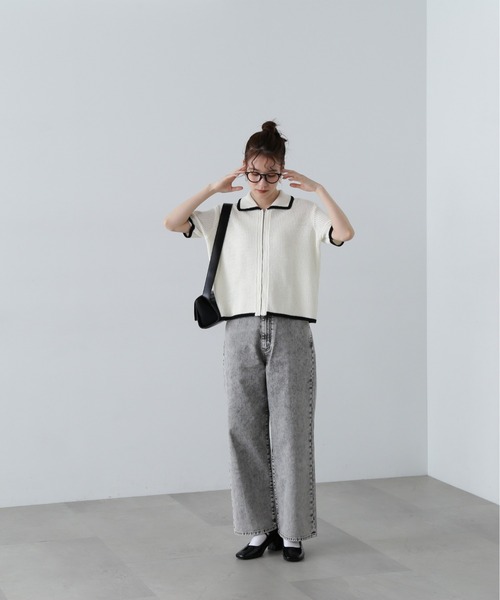 N.（N. Natural Beauty Basic）（エヌエヌナチュラルビューティーベーシック）の「◆バイカラーメッシュポロニットカーディガン（カーディガン/ボレロ・レディース・ホワイト系その他/ブラウン/バーガンディー・MEDIUM）」の12枚目の写真