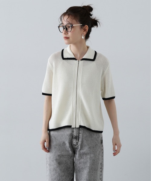 N.（N. Natural Beauty Basic）（エヌエヌナチュラルビューティーベーシック）の「◆バイカラーメッシュポロニットカーディガン（カーディガン/ボレロ・レディース・ホワイト系その他/ブラウン/バーガンディー・MEDIUM）」の22枚目の写真