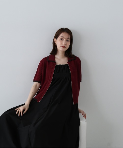 N.（N. Natural Beauty Basic）（エヌエヌナチュラルビューティーベーシック）の「◆バイカラーメッシュポロニットカーディガン（カーディガン/ボレロ・レディース・ホワイト系その他/ブラウン/バーガンディー・MEDIUM）」の18枚目の写真